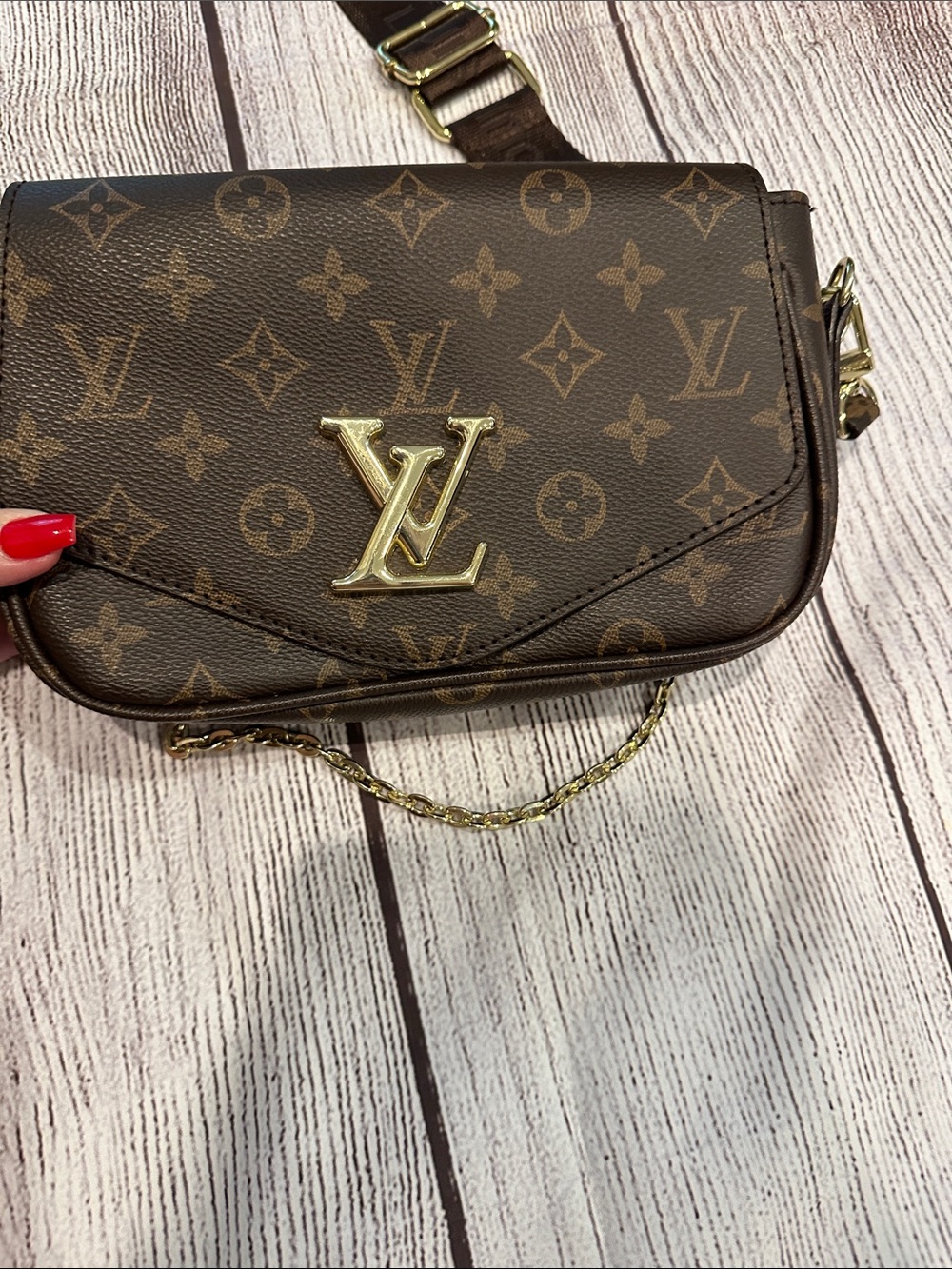 Faux Brown Monogram Crossbody with Gold Hardware - Picture 2 of 4